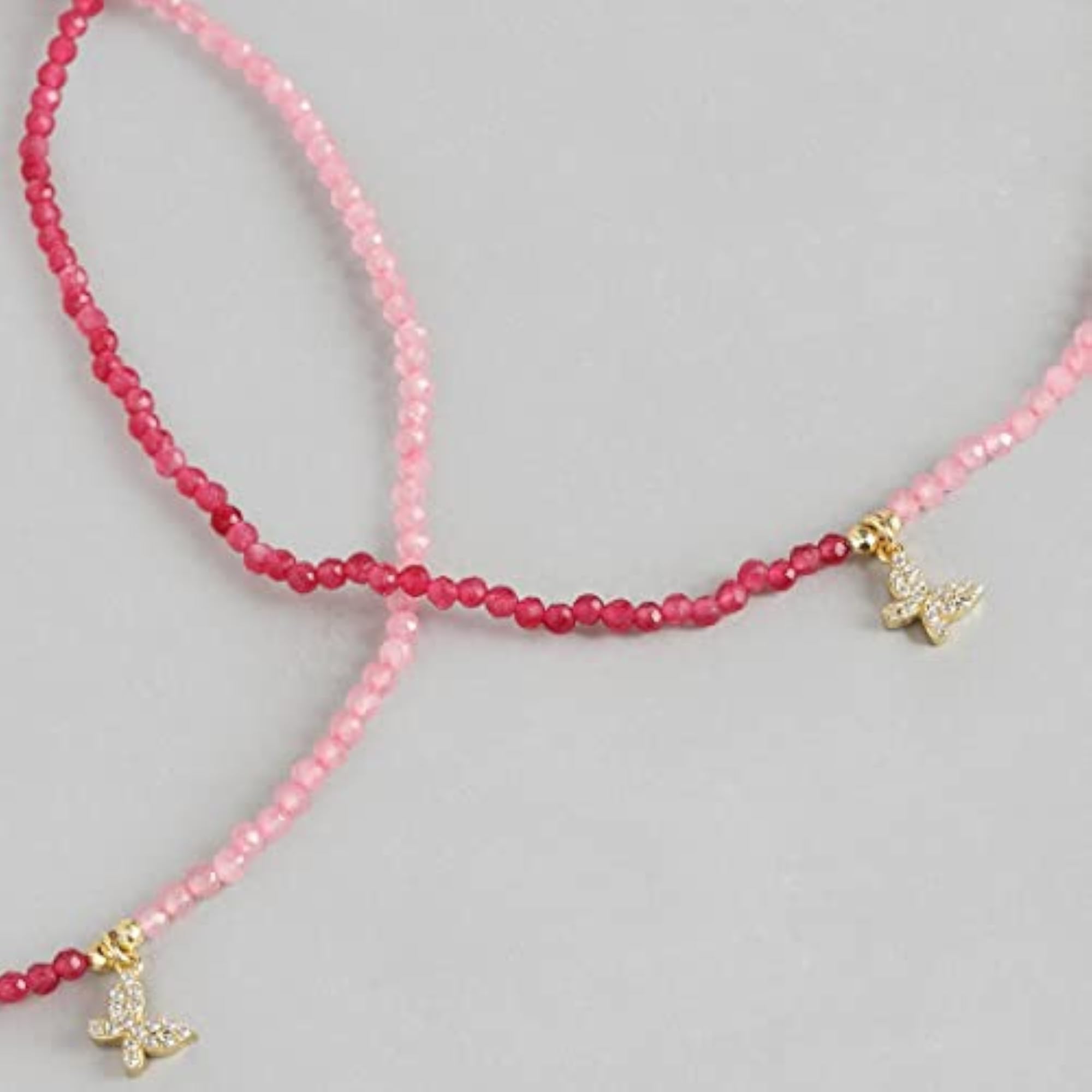 Women's 925 Sterling Silver Butterfly Anklet Pair with Red Beads